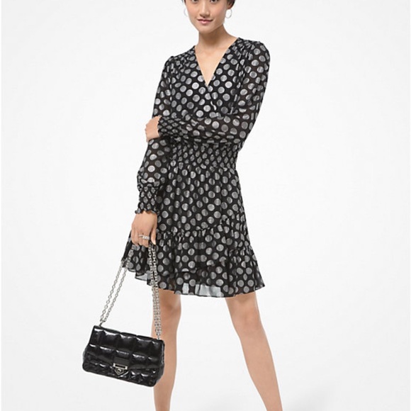 MICHAEL KORS ~ Ruffled Shimmer ~ 2X Metallic Dot Georgette Ruffled Wrap Dress - Picture 1 of 8
